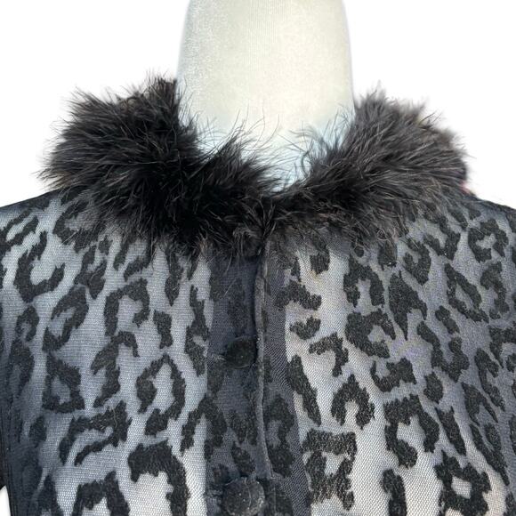 Vintage Ann Ferriday Leopard Print Lace Top Faux Fur Collar Sheer Black Gothic - Picture 2 of 10